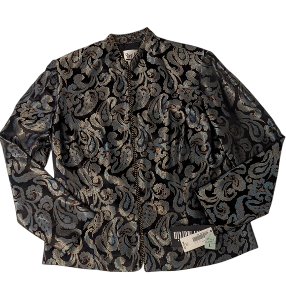 NWT VTG Sheri Martin Paisley Teal Blue* Gold Black Simmering Blazer Women's L - Picture 1 of 7